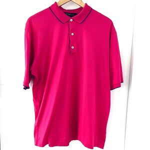 Bobby Jones Collection Golf Polo Shirt Mens Sz L Hot Pink Performance Blue Trim